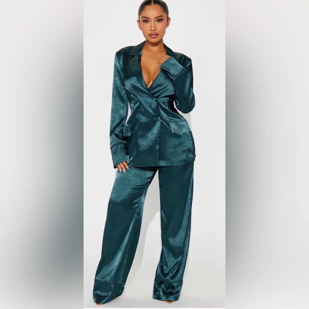 Fashion Nova Teal Satin Women's Pantsuit